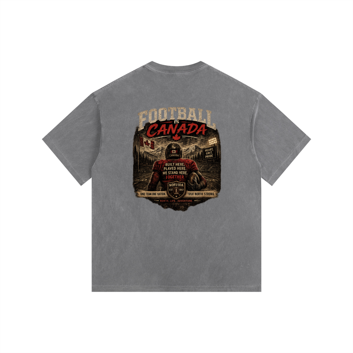 NORVIDA  Football Is Canada Vintage Washed Oversized Cotton T-Shirt | Canadian Football Graphic Tee
