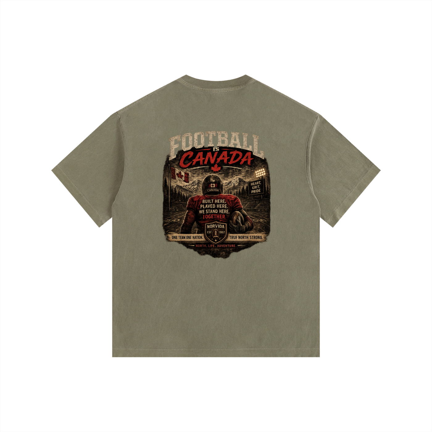 NORVIDA  Football Is Canada Vintage Washed Oversized Cotton T-Shirt | Canadian Football Graphic Tee