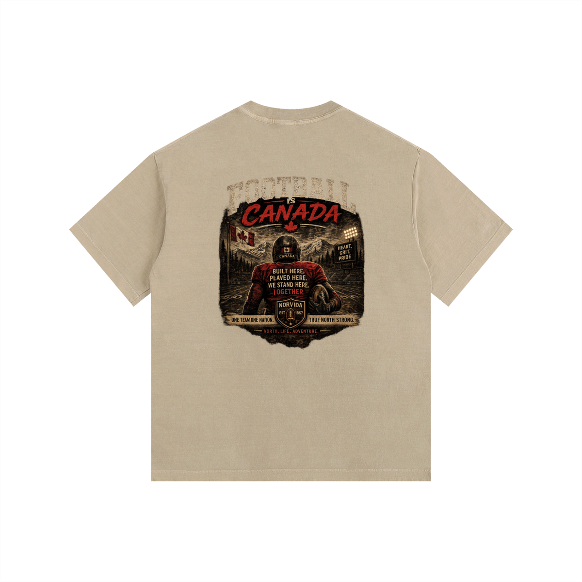 NORVIDA  Football Is Canada Vintage Washed Oversized Cotton T-Shirt | Canadian Football Graphic Tee