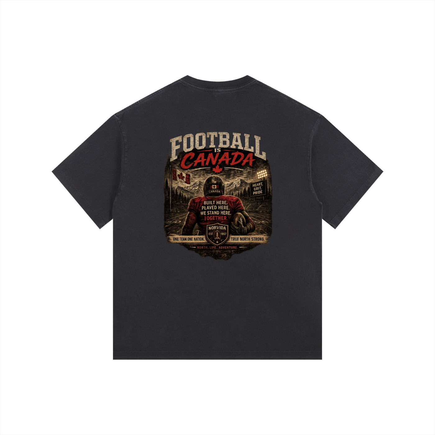 NORVIDA  Football Is Canada Vintage Washed Oversized Cotton T-Shirt | Canadian Football Graphic Tee